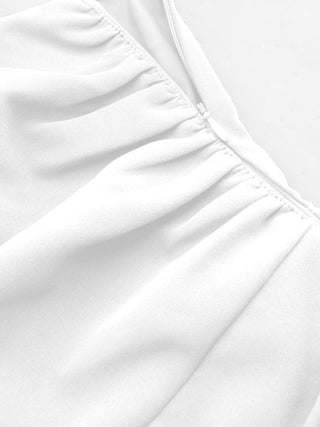 Asymmetrical Neck Metal Detail Cut Out Ruched Mini Dress