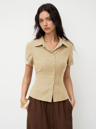 Polo Collar Texture Button Up Shirt