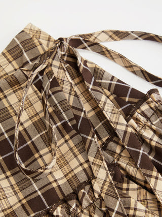 Mid Rise Tartan Lettuce Trim Knotted Midi Skirt