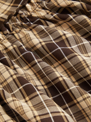 Mid Rise Tartan Lettuce Trim Knotted Midi Skirt