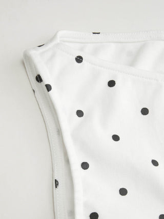 Cotton-blend Boat Neck Knotted Polka Dot Ruched Tank Top