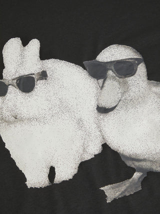 Asymmetrical Neck Rabbit & Duck Graphic Tee