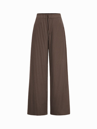 Boat Neck Striped Wrap Knotted Top & Mid Rise Straight Leg Trousers Set