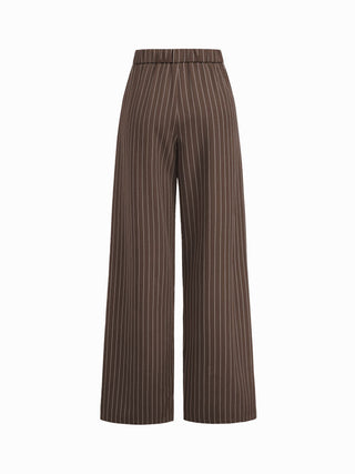 Boat Neck Striped Wrap Knotted Top & Mid Rise Straight Leg Trousers Set