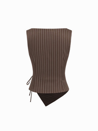 Boat Neck Striped Wrap Knotted Top & Mid Rise Straight Leg Trousers Set
