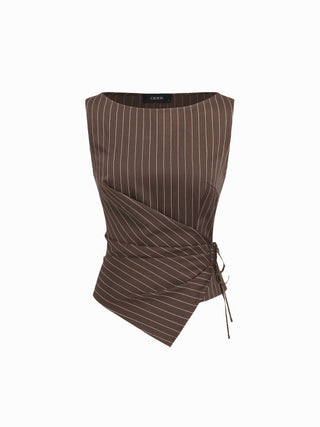 Boat Neck Striped Wrap Knotted Top & Mid Rise Straight Leg Trousers Set