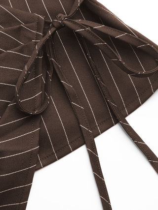 Boat Neck Striped Wrap Knotted Top & Mid Rise Straight Leg Trousers Set