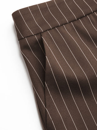 Boat Neck Striped Wrap Knotted Top & Mid Rise Straight Leg Trousers Set