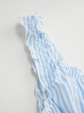 Cotton-blend Stripe Drawstring Ruffle Hem Tank Top & Low Rise Drawstring Trousers Loungewear Set
