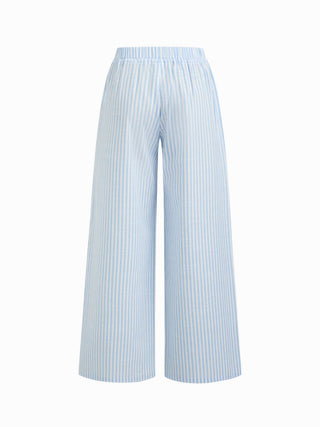 Cotton-blend Stripe Drawstring Ruffle Hem Tank Top & Low Rise Drawstring Trousers Loungewear Set