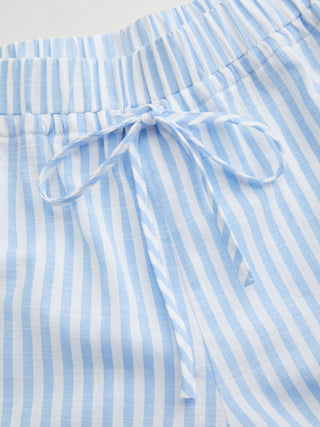 Cotton-blend Stripe Drawstring Ruffle Hem Tank Top & Low Rise Drawstring Trousers Loungewear Set