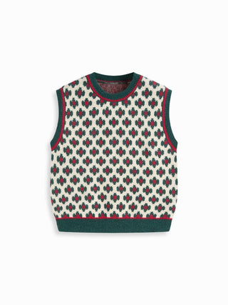 Geometric Contrasting Binding Knitted Crop Vest