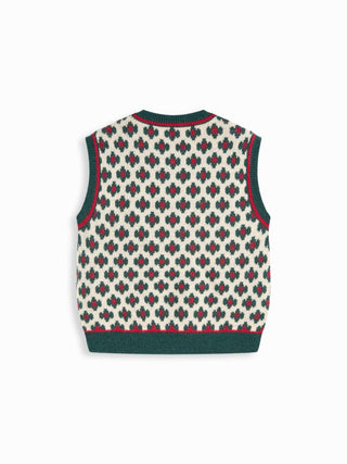Geometric Contrasting Binding Knitted Crop Vest