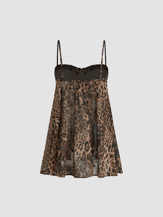 Chiffon Leopard Bowknot Oversized Mini Nightdress