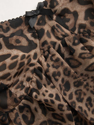 Chiffon Leopard Bowknot Oversized Mini Nightdress