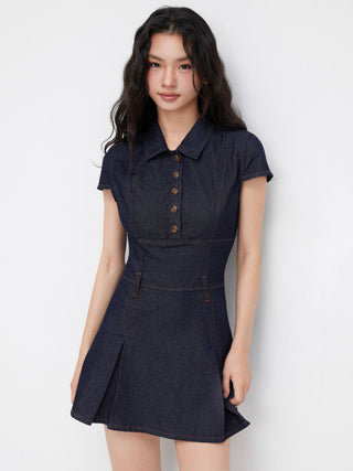 Denim Collar Button Mini Dress