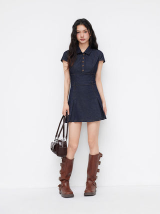 Denim Collar Button Mini Dress