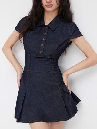 Denim Collar Button Mini Dress