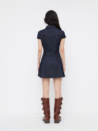 Denim Collar Button Mini Dress