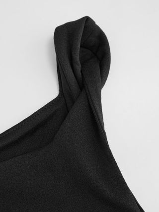Knit Fabric Boat Neck Ruched Asymmetrical Hem Wide Leg Jumpsuit For Daily Casual Work