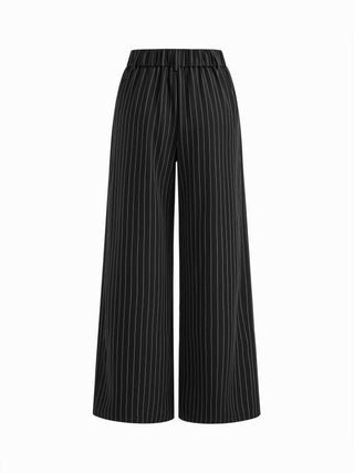 Mid Rise Stripe Pleated Wide Leg Trousers