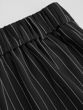 Mid Rise Stripe Pleated Wide Leg Trousers