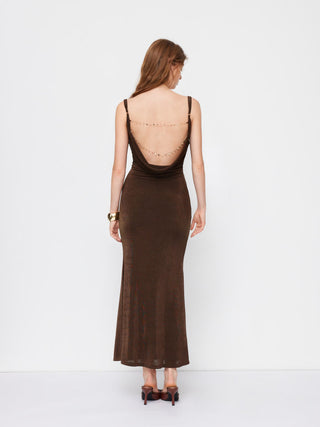 Cowl Neck Backless Chain Detail Cami Mermaid Maxi Dress