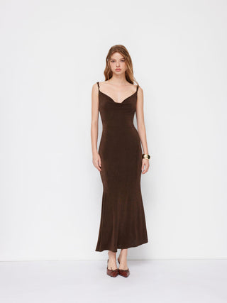 Cowl Neck Backless Chain Detail Cami Mermaid Maxi Dress