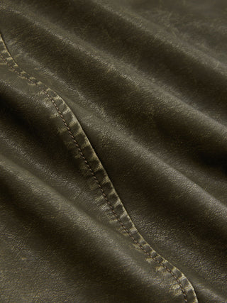 Faux Leather Collar Zip Through Oversized Jacket