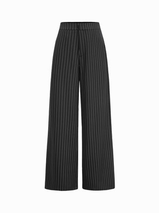 Boat Neck Striped Wrap Knotted Top & Mid Rise Straight Leg Trousers Set