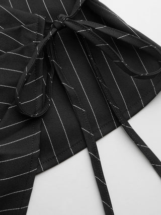 Boat Neck Striped Wrap Knotted Top & Mid Rise Straight Leg Trousers Set