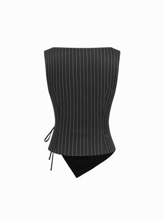 Boat Neck Striped Wrap Knotted Top & Mid Rise Straight Leg Trousers Set
