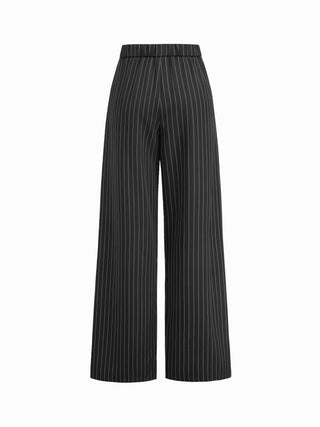 Boat Neck Striped Wrap Knotted Top & Mid Rise Straight Leg Trousers Set