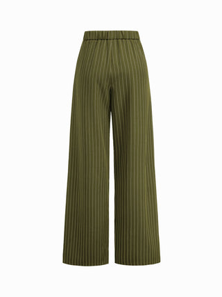 Boat Neck Striped Wrap Knotted Top & Mid Rise Straight Leg Trousers Set
