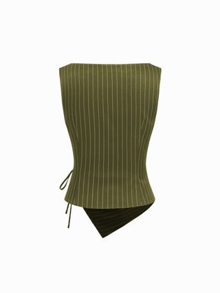 Boat Neck Striped Wrap Knotted Top & Mid Rise Straight Leg Trousers Set