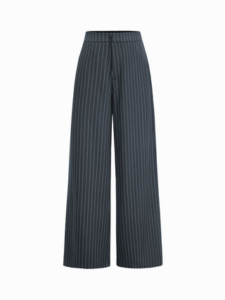 Boat Neck Striped Wrap Knotted Top & Mid Rise Straight Leg Trousers Set