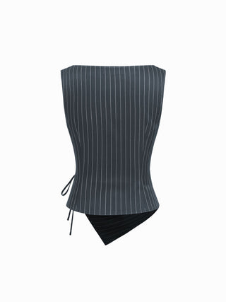 Boat Neck Striped Wrap Knotted Top & Mid Rise Straight Leg Trousers Set