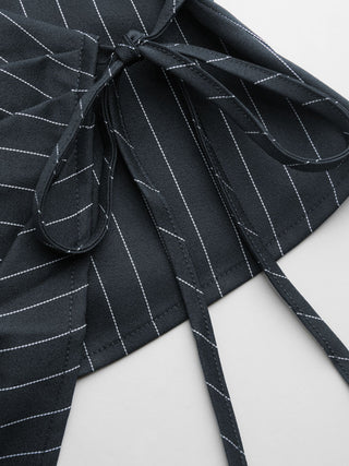 Boat Neck Striped Wrap Knotted Top & Mid Rise Straight Leg Trousers Set