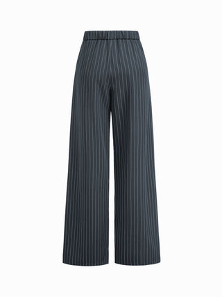 Boat Neck Striped Wrap Knotted Top & Mid Rise Straight Leg Trousers Set