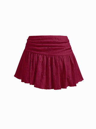 Lace V-neck Pointelle Bell Sleeve Crop Top With Ruched Mini Skirt Set