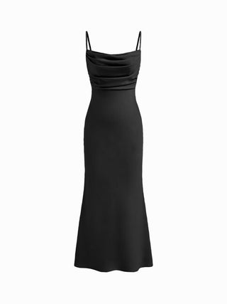 Satin Square Neck Ruched Lace Maxi Dress