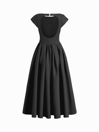 Sculptural Boat Neck Cut Out Backless Ruffle Maxi Dress