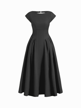 Sculptural Boat Neck Cut Out Backless Ruffle Maxi Dress