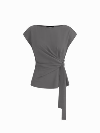 Woven Boat Neck Stripe Knotted Oversized Top For Work