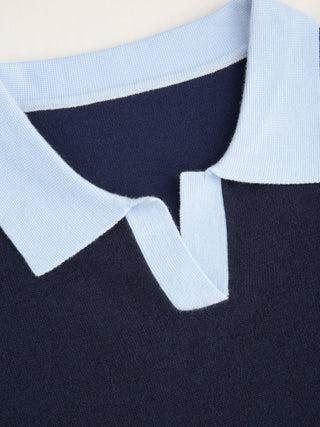 Knit Polo Contrasting Binding Short Sleeve Top