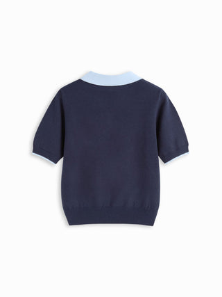 Knit Polo Contrasting Binding Short Sleeve Top