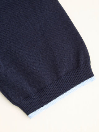 Knit Polo Contrasting Binding Short Sleeve Top