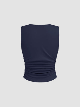 Cotton-blend V-neck Ruched Tank Top