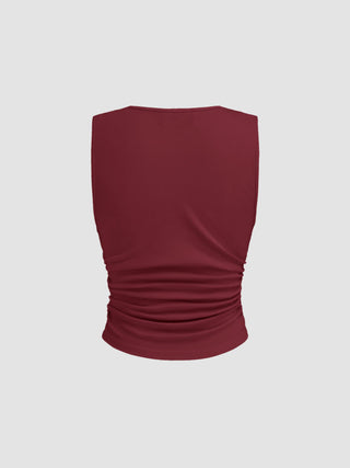 Cotton-blend V-neck Ruched Tank Top