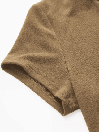 Round Neckline Solid Button Short Sleeve Top